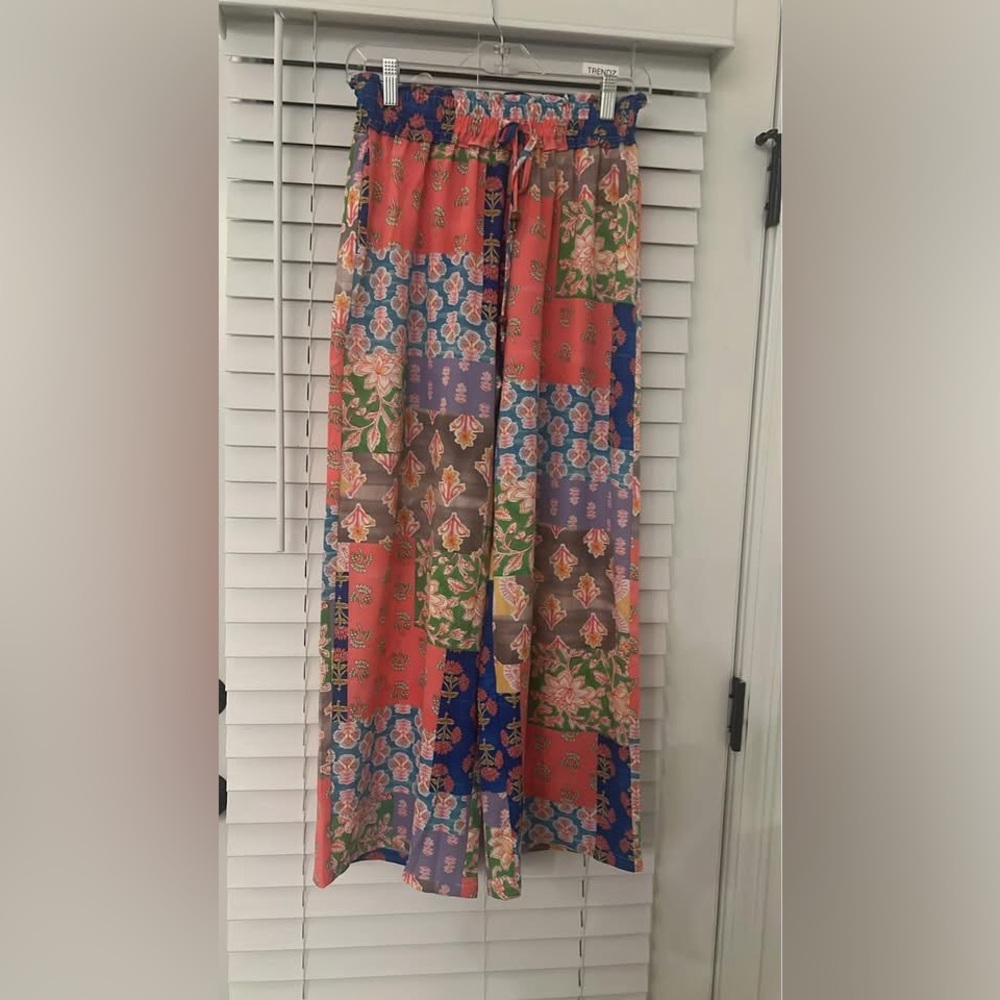 Thml Patchwork Wide Leg Pants Small - image 1